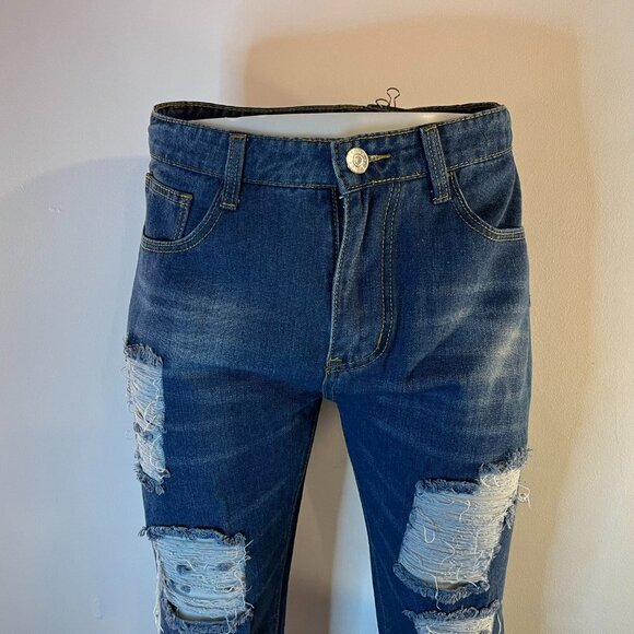 Romwe Men's Ripped Denim Jeans - Size 34 - NWT - Picture 2 of 4